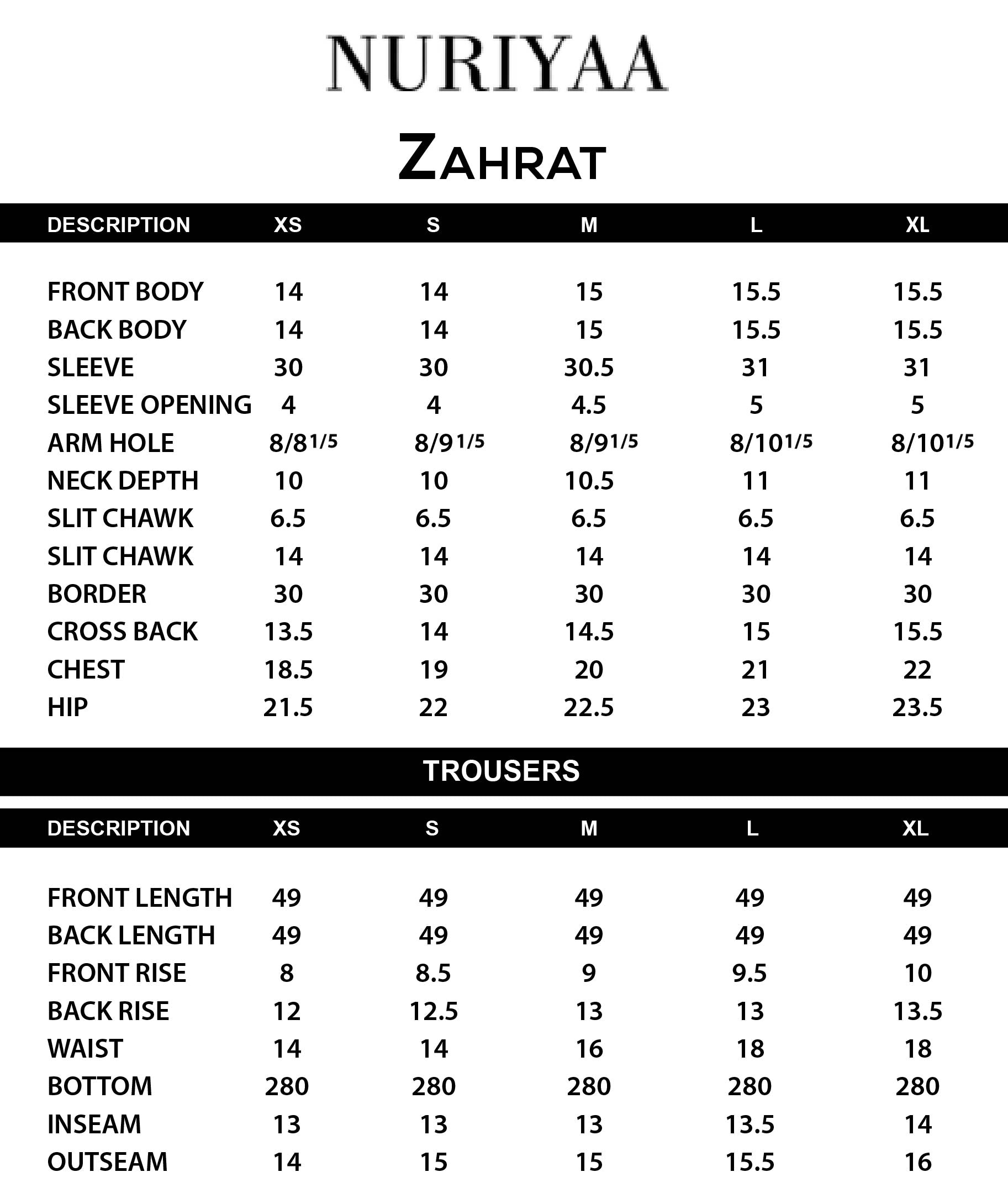 Zahrat Size Help